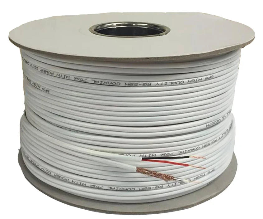 100M Mini RG59 Coax With Power Cores in White